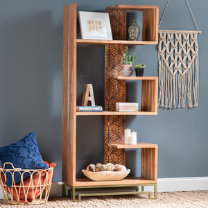 Parikh 5-Shelf Laser Cut Iron and Acacia Bookshelf EVFNR1182 Evolution by Crestview Collection