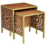 2 Piece Laser Cut Iron and Acacia Nesting Tables EVFNR1186 Evolution by Crestview Collection
