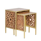 2 Piece Laser Cut Iron and Acacia Nesting Tables EVFNR1186 Evolution by Crestview Collection