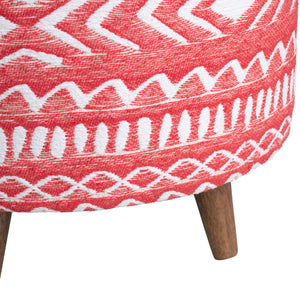 Halvorson Round Red Upholstered and Mango Foot Stool Ottoman EVFNR1209 Evolution by Crestview Collection
