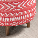 Halvorson Round Red Upholstered and Mango Foot Stool Ottoman EVFNR1209 Evolution by Crestview Collection