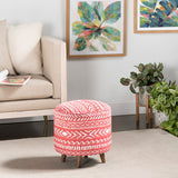 Halvorson Round Red Upholstered and Mango Foot Stool Ottoman EVFNR1209 Evolution by Crestview Collection