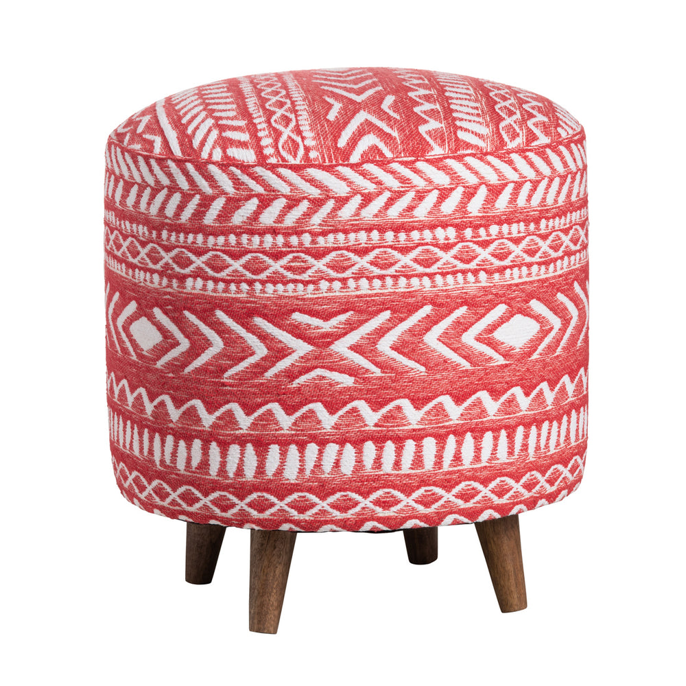 Halvorson Round Red Upholstered and Mango Foot Stool Ottoman EVFNR1209 Evolution by Crestview Collection