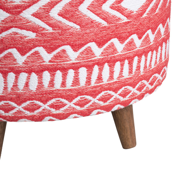 Halvorson Round Red Upholstered and Mango Foot Stool Ottoman EVFNR1209 Evolution by Crestview Collection