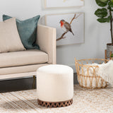 Lombox Round Cream Upholstered and Mango Foot Stool Ottoman EVFNR1211 Evolution by Crestview Collection