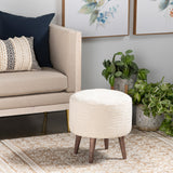 Calliope Round Cream Upholstered and Mango Foot Stool Ottoman EVFNR1212 Evolution by Crestview Collection