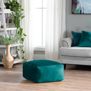 Cerra Jade Green Velvet Square Foot Stool Pouf EVFNR1230CTS Evolution by Crestview Collection