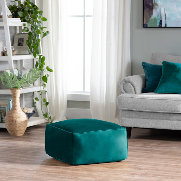 Cerra Jade Green Velvet Square Foot Stool Pouf EVFNR1230CTS Evolution by Crestview Collection