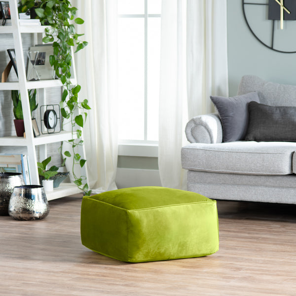 Cerra Lime Green Velvet Square Foot Stool Pouf EVFNR1230GRN Evolution by Crestview Collection