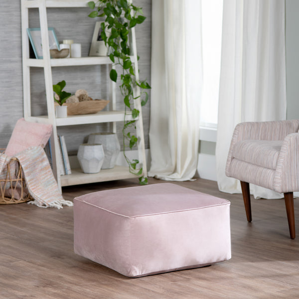 Cerra Pink Velvet Square Foot Stool Pouf EVFNR1230PK Evolution by Crestview Collection