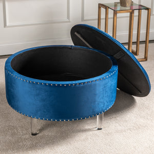 Natalia Round Blue Velvet Storage Ottoman EVFZR3147BU Evolution by Crestview Collection