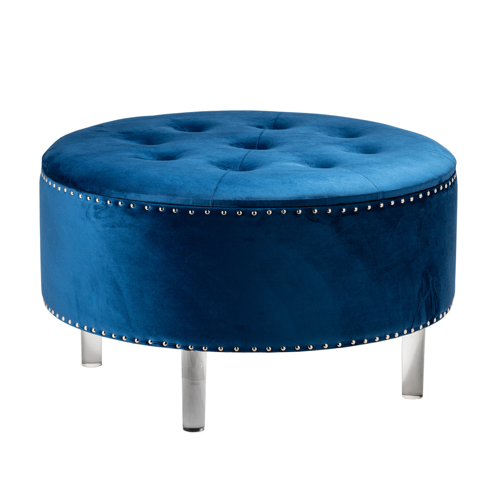 Natalia Round Blue Velvet Storage Ottoman EVFZR3147BU Evolution by Crestview Collection