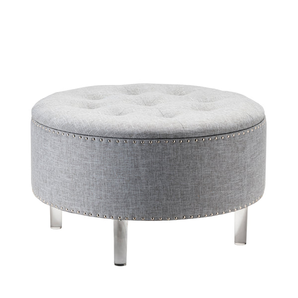 Natalia Round Grey Storage Ottoman EVFZR3147GRY Evolution by Crestview Collection