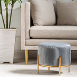 Bennington Round Grey Velvet Foot Stool Ottoman EVFZR3221GRY Evolution by Crestview Collection