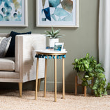 Saffron Round Marble Accent Table w/ Teal Blue Tassels EVFZR3303BL Evolution by Crestview Collection