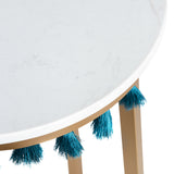 Saffron Round Marble Accent Table w/ Teal Blue Tassels EVFZR3303BL Evolution by Crestview Collection