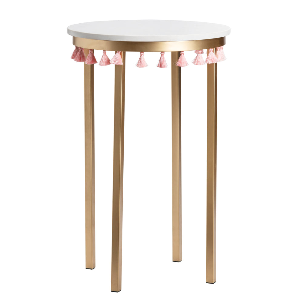 Saffron Round Marble Accent Table w/ Pink Tassels EVFZR3303PI Evolution by Crestview Collection