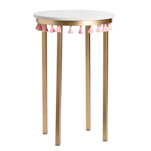 Saffron Round Marble Accent Table w/ Pink Tassels EVFZR3303PI Evolution by Crestview Collection