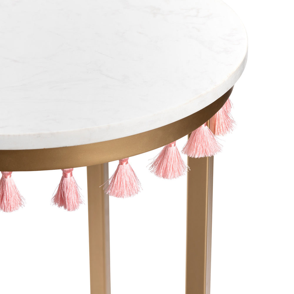 Saffron Round Marble Accent Table w/ Pink Tassels EVFZR3303PI Evolution by Crestview Collection