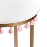 Saffron Round Marble Accent Table w/ Pink Tassels EVFZR3303PI Evolution by Crestview Collection