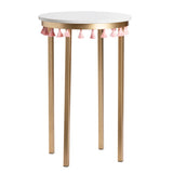 Saffron Round Marble Accent Table w/ Pink Tassels