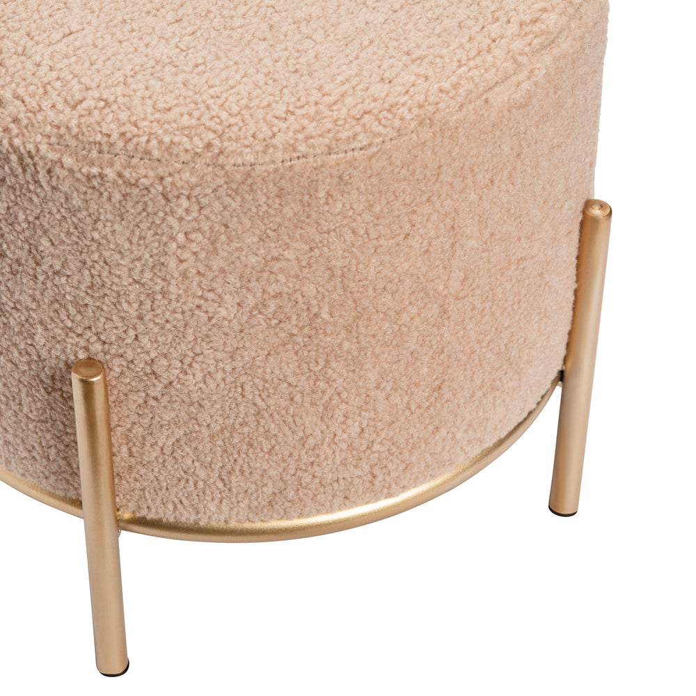 Zanella Round Cream Upholstered Sherpa Foot Stool Ottoman EVFZR3313CRM Evolution by Crestview Collection