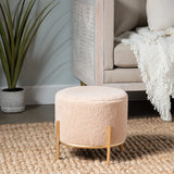 Zanella Round Cream Upholstered Sherpa Foot Stool Ottoman EVFZR3313CRM Evolution by Crestview Collection