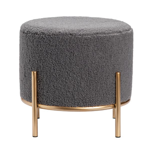 Zanella Round Gray Upholstered Sherpa Foot Stool Ottoman EVFZR3313GRY Evolution by Crestview Collection
