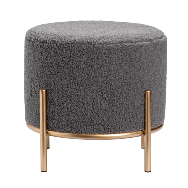 Zanella Round Gray Upholstered Sherpa Foot Stool Ottoman EVFZR3313GRY Evolution by Crestview Collection