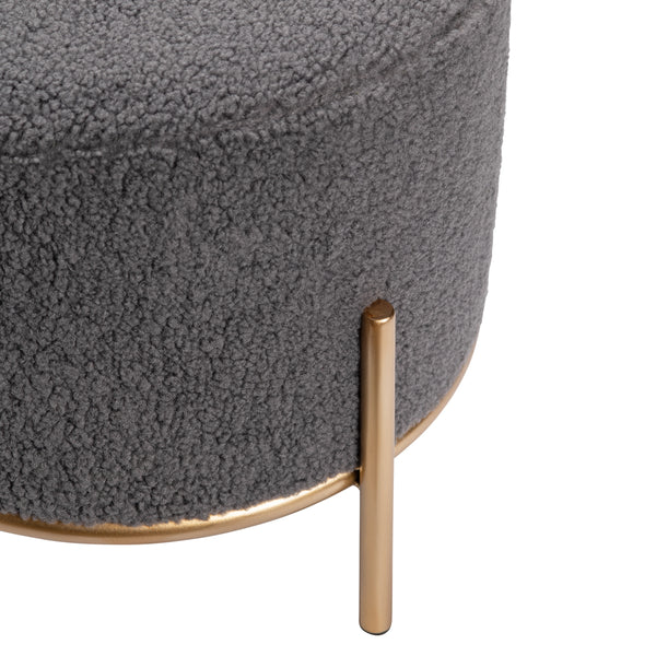 Zanella Round Gray Upholstered Sherpa Foot Stool Ottoman EVFZR3313GRY Evolution by Crestview Collection