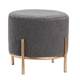 Zanella Round Gray Upholstered Sherpa Foot Stool Ottoman EVFZR3313GRY Evolution by Crestview Collection