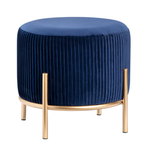 Marley Round Navy Blue Velvet Foot Stool Ottoman EVFZR3314BU Evolution by Crestview Collection