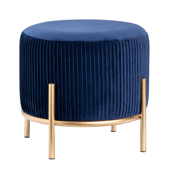Marley Round Navy Blue Velvet Foot Stool Ottoman EVFZR3314BU Evolution by Crestview Collection