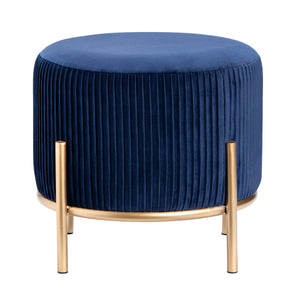 Marley Round Navy Blue Velvet Foot Stool Ottoman EVFZR3314BU Evolution by Crestview Collection