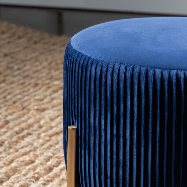 Marley Round Navy Blue Velvet Foot Stool Ottoman EVFZR3314BU Evolution by Crestview Collection