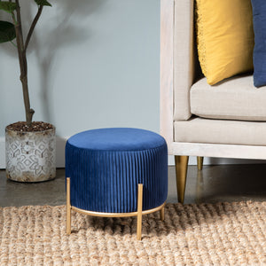Marley Round Navy Blue Velvet Foot Stool Ottoman EVFZR3314BU Evolution by Crestview Collection