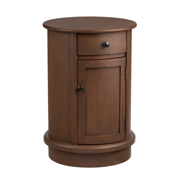 Bexley Round 1-Door, 1 Drawer Brown Accent Table EVFZR4168 Evolution by Crestview Collection