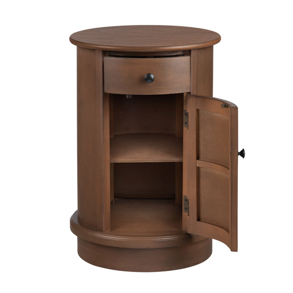 Bexley Round 1-Door, 1 Drawer Brown Accent Table EVFZR4168 Evolution by Crestview Collection