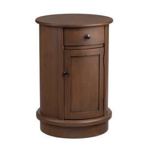 Bexley Round 1-Door, 1 Drawer Brown Accent Table EVFZR4168 Evolution by Crestview Collection