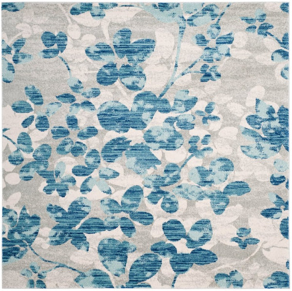Safavieh Evoke Polypropylene Area Rug Power Loomed in Turkey for Transitional Living Spaces Grey Light Blue Square EVK236J-3SQ