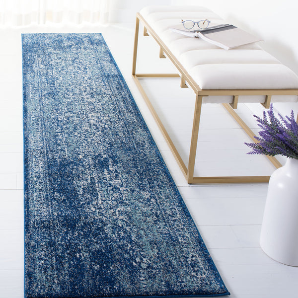Safavieh Evoke Elegant Navy And Ivory Oriental-Inspired Square Rug — Textured Durable Blend, Power-Loomed Turkey 8'-0" x 8'-0" EVK256A-8SQ