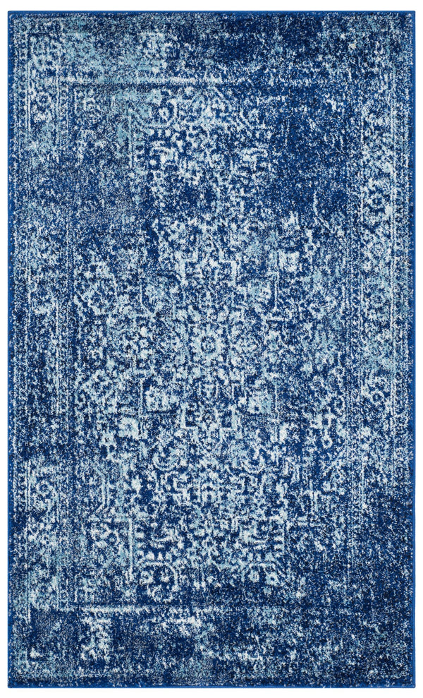 Safavieh Evoke Navy Ivory Round Area Rug — Turkish Power-Loomed Traditional Oriental Design, Durable Low-Profile 8'-0" x 8'-0" EVK256A-8R