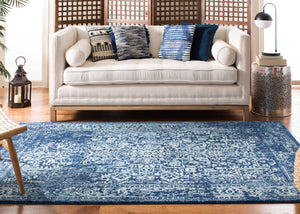 Safavieh Evoke Navy Ivory Round Area Rug — Turkish Power-Loomed Traditional Oriental Design, Durable Low-Profile 8'-0" x 8'-0" EVK256A-8R