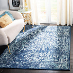 Safavieh Evoke Navy Ivory Round Area Rug — Turkish Power-Loomed Traditional Oriental Design, Durable Low-Profile 8'-0" x 8'-0" EVK256A-8R