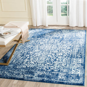 Safavieh Evoke Elegant Navy And Ivory Oriental-Inspired Square Rug — Textured Durable Blend, Power-Loomed Turkey 8'-0" x 8'-0" EVK256A-8SQ