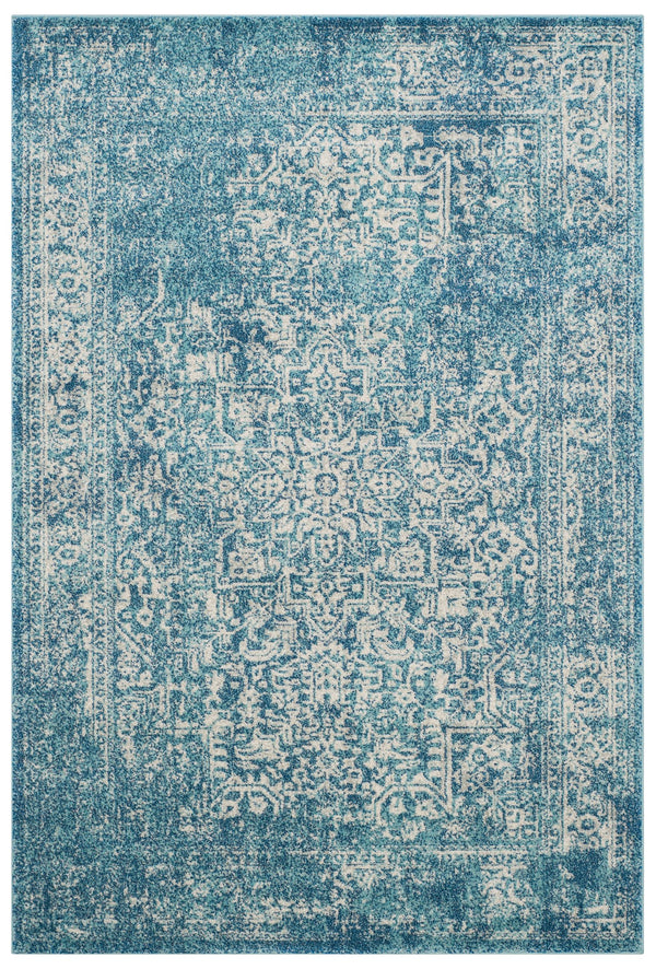 Safavieh Evoke Oval Area Rug In Blue And Ivory — Transitional Low-Profile Power-Loomed Design, Durable Turkish Craftsmanship 6'-0" x 8'-0" EVK256C-68OV