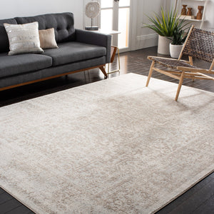 Safavieh Evoke Round Ivory Taupe Area Rug — Plush 3/8" Pile, Power-Loomed Transitional Distressed Elegance 8'-0" x 8'-0" EVK256E-8R