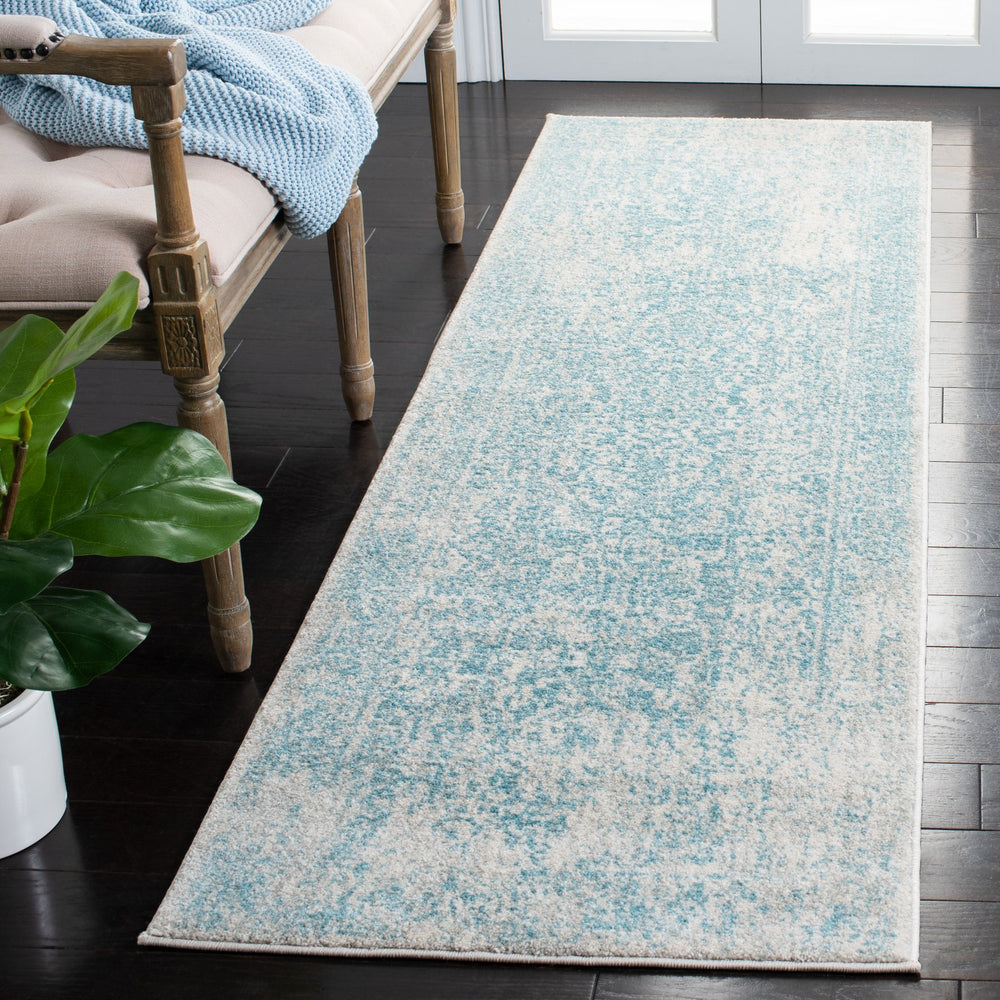 Safavieh Evoke Round 8' X 8' Ivory Aqua Area Rug — Turkish Power-Loomed, Low-Profile 3/8" Pile, Durable Style EVK256J-8R