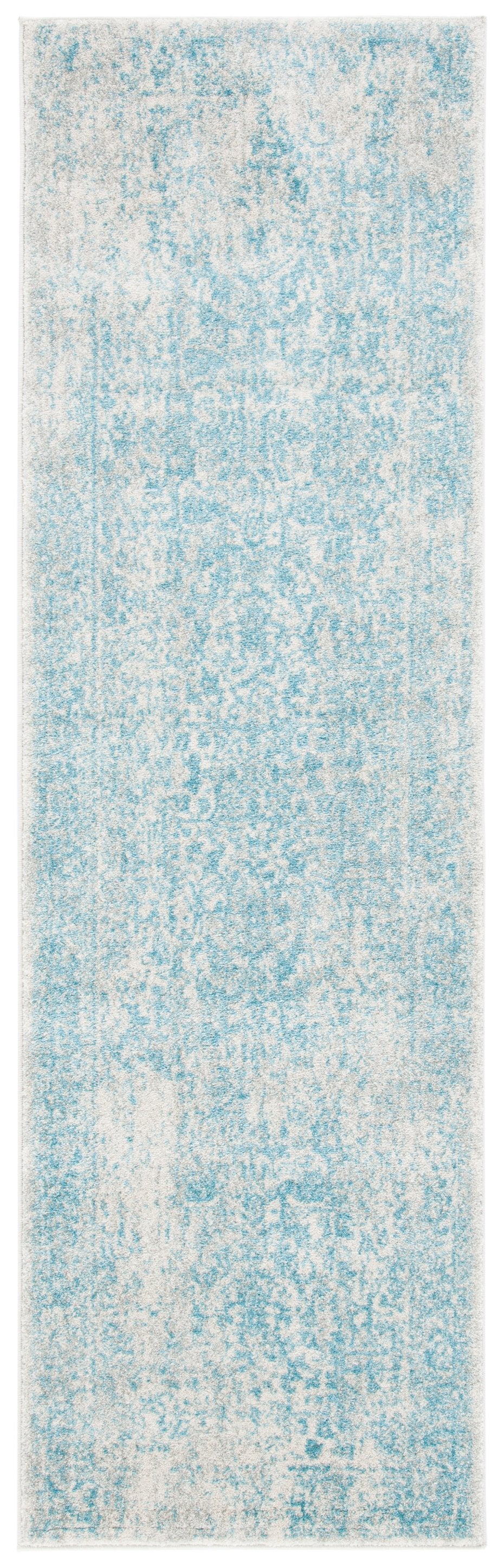 Safavieh Evoke Round 8' X 8' Ivory Aqua Area Rug — Turkish Power-Loomed, Low-Profile 3/8" Pile, Durable Style EVK256J-8R