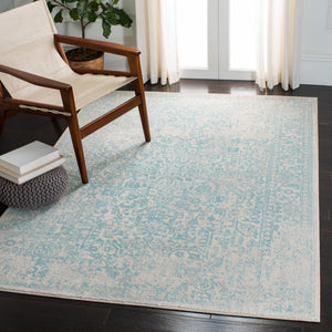 Safavieh Evoke Round 8' X 8' Ivory Aqua Area Rug — Turkish Power-Loomed, Low-Profile 3/8" Pile, Durable Style EVK256J-8R